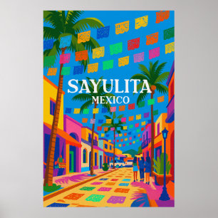 Affiche de voyage colorée de Sayulita au Mexique