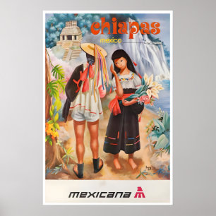 Affiche de voyage d'art du Chiapas Mexique Impress