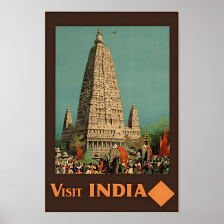 Affiche de voyage d'art indien impression temple I