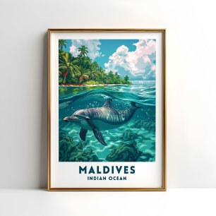 Affiche de voyage dauphin Maldives décoration mura