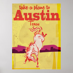 Affiche de voyage d'Austin Texas vintage