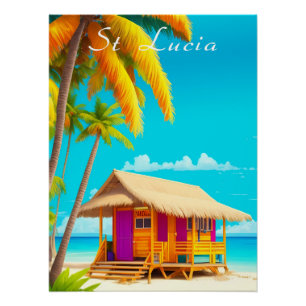 Affiche de voyage de cabane de plage St Lucia