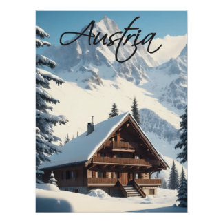 Affiche de voyage de chalet alpin autrichien