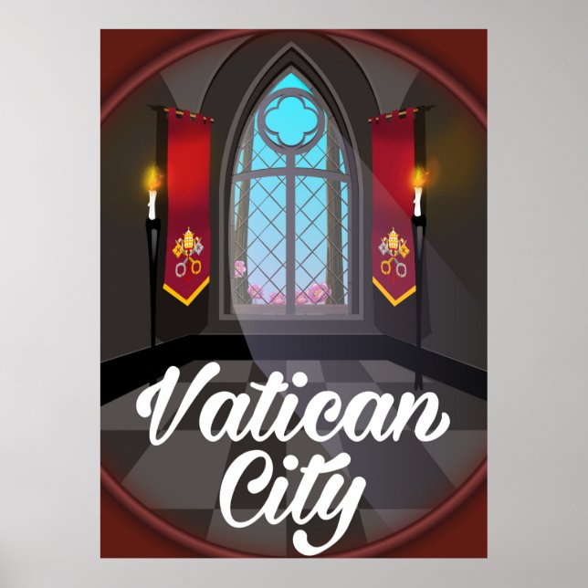 Affiche de voyage de dessin animé de la ville du V (Devant)