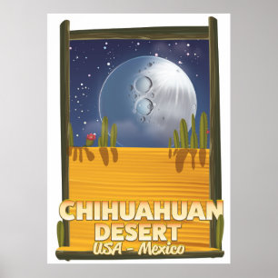 Affiche de voyage de dessin animé du désert de Chi