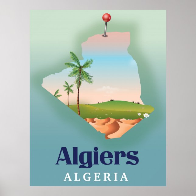 Affiche de voyage de la carte algérienne d'Alger (Devant)