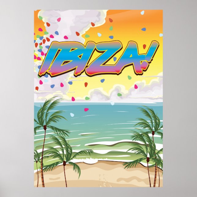 Affiche de voyage de la fête de plage d'Ibiza (Devant)