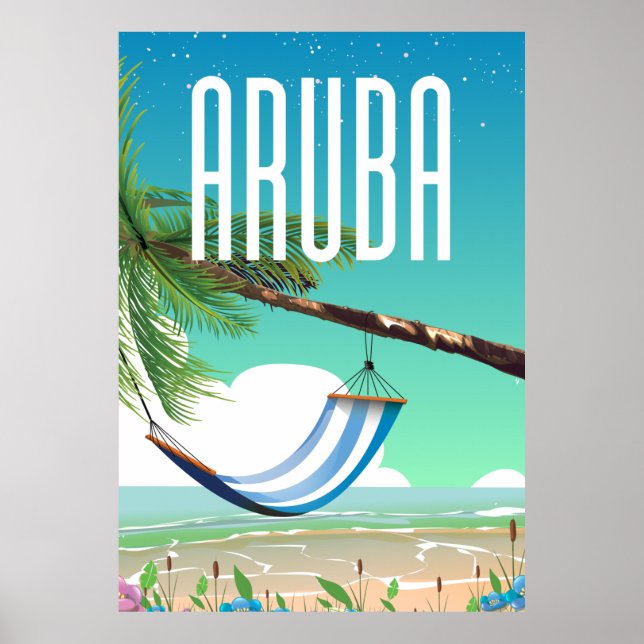 Affiche de voyage de la plage hamac d'Aruba (Devant)
