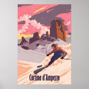 Affiche de voyage de la station de ski de Cortina