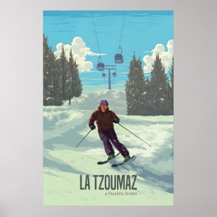 Affiche de voyage de la station de ski La Tzoumaz 