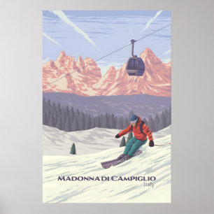 Affiche de voyage de la station de ski Madonna di 
