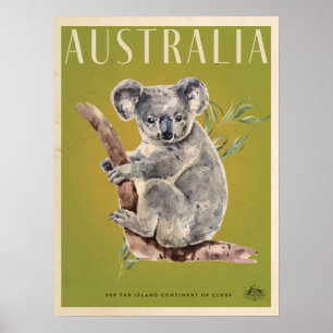 Affiche de voyage de l'Australie vintage Koala
