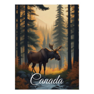 Affiche de voyage de l'orignal de la forêt du Cana