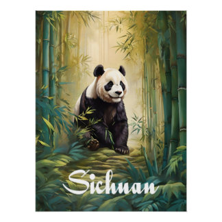 Affiche de voyage de Panda de Sichuan Chine Forêt 