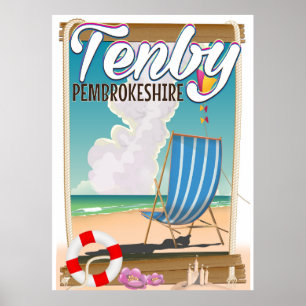 Affiche de voyage de plage Tenby Pembrokeshire