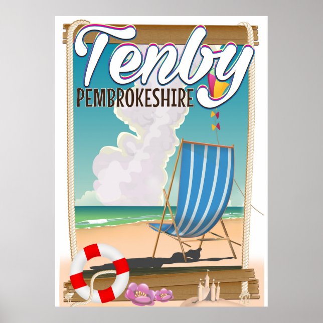 Affiche de voyage de plage Tenby Pembrokeshire (Devant)
