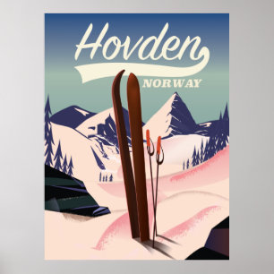 Affiche de voyage de ski à Hovden en Norvège. Affi