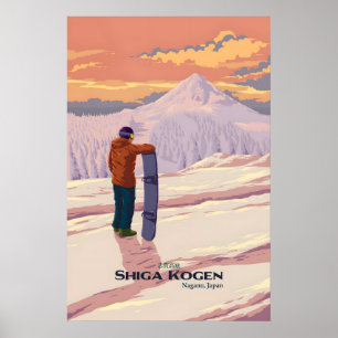 Affiche de voyage de snowboard à Shiga Kogen Japon
