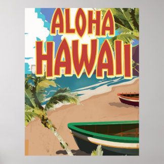 Affiche de voyage de style vintage Aloha Hawaï