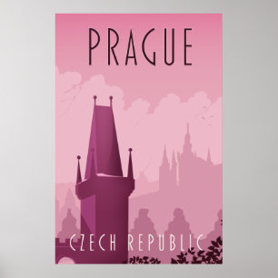 Affiche de voyage de style vintage Prague Républiq
