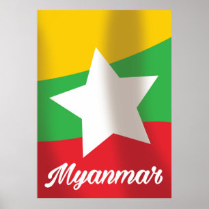 Affiche de voyage du drapeau du Myanmar