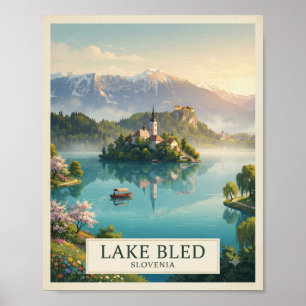 Affiche de voyage du lac Bled Slovénie Vintage