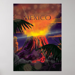 Affiche de voyage du volcan du Mexique