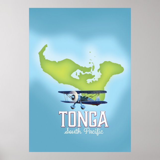 Affiche de voyage en avion carte de Tonga (Devant)