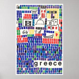 Affiche de voyage en Grèce Impression de mosaïque 