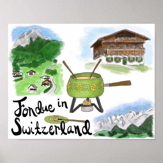 Affiche de voyage : Fondue en Suisse (Devant)