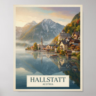 Affiche de voyage Hallstatt Autriche Vintage   Alp