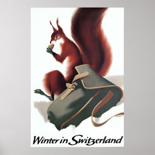 Affiche de voyage - Hiver en Suisse - Sports Ski
