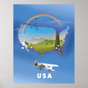 Affiche de voyage illustrée aux États-Unis