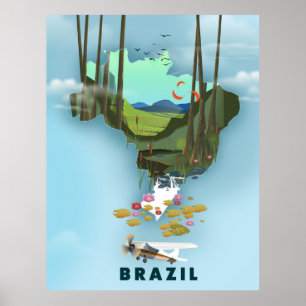 Affiche de voyage illustrée carte du Brésil
