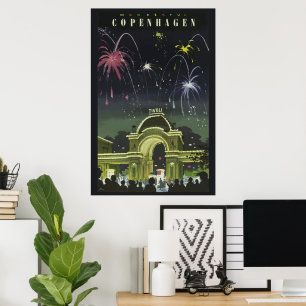 Affiche de voyage illustrée de Copenhague vintage