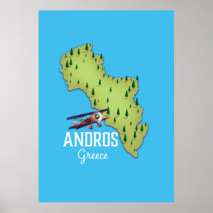 Affiche de voyage illustrée de la carte grecque d'