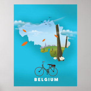 Affiche de voyage imprimée carte de la Belgique.