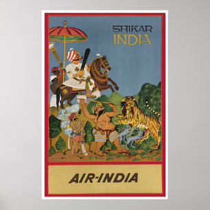 Affiche de voyage Inde Art Shikar Chasse Indien