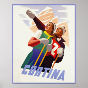 Affiche de voyage pour Cortina d'Ampezzo, Italie.