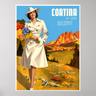 Affiche de voyage pour Cortina d'Ampezzo, Italie.