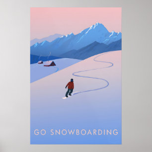 Affiche de voyage pour faire du snowboard