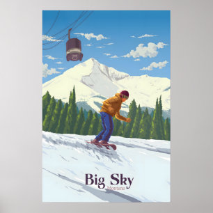 Affiche de voyage pour faire du snowboard à Big Sk