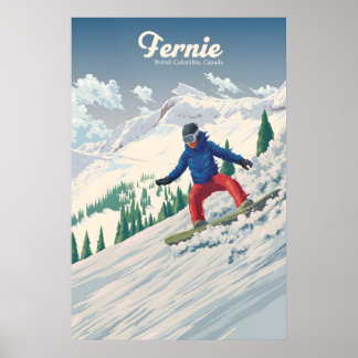 Affiche de voyage pour le snowboard à Fernie Canad