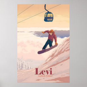 Affiche de voyage pour le snowboard en Laponie fin
