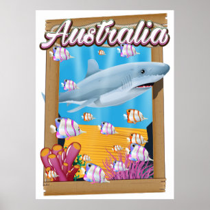 Affiche de voyage requin sous-marin Australie