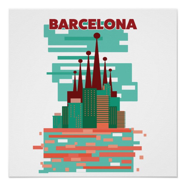 Affiche de voyage rétro Barcelone (Devant)
