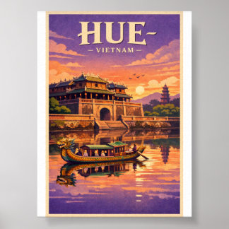 Affiche de voyage rétro de la ville de Hué au Viet