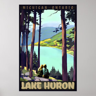Affiche de voyage rétro du lac Huron Roger Broders