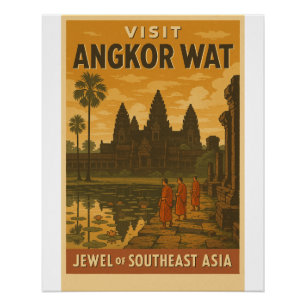 Affiche de voyage rétro du temple d'Angkor Vat