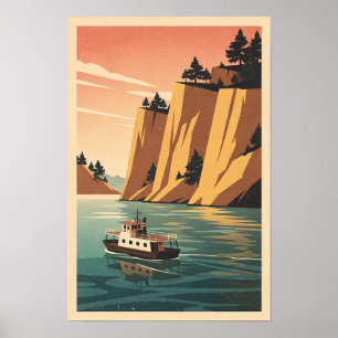 Affiche de voyage rétro Ochre Cliffs et Harbor Fer
